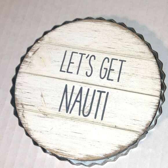 MUD PIE Drink Coaster Beach Coastal Nautical Theme Shiplap Metal Rim Gift Set - Picture 7 of 12